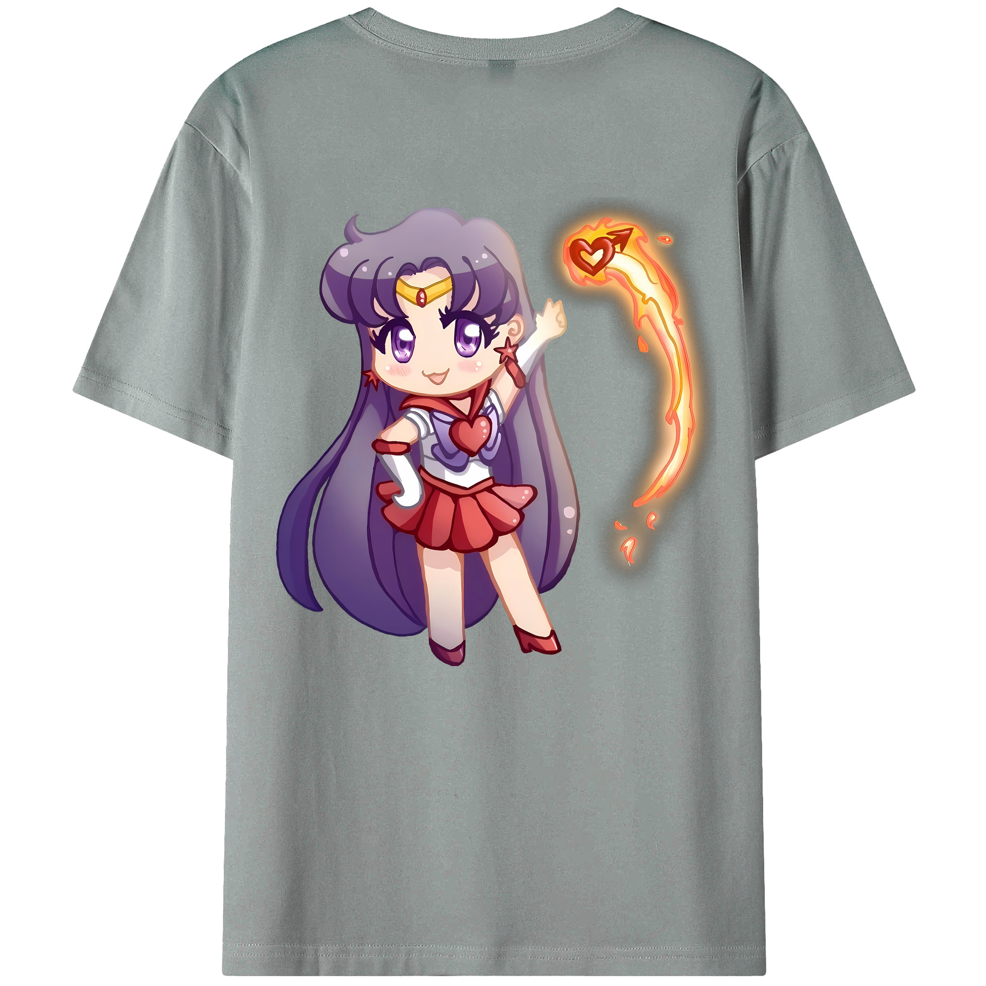 （画像用） 美少女戦士セーラームーン 火野レイ ひの レイ Sailor Moon Hino Rei （セーラーマーズ,Sailor Mars） 綿100％ メンズ半袖Tシャツ（バックプリント） 通気性